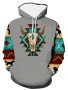 Men's Ethnic Bull Print Hoodie With Kangaroo Pocket Casual Long Sleeve Drawstring Hooded Sweatshirt For Outdoor