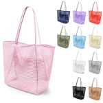 Vorolo Mesh Tote Beach Bag Women Fairycore Hobo Bag Shoulder Bag Soft Summer Casual Crochet Bags Pink
