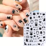 2 Sheet Cute Cartoon Black Cat Design Nail Art Stickers Self Adhesive Nail Art Decals For Nail Art Decoration Nail Art Supplies