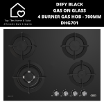 Defy Black Gas On Glass 4 Burner Gas Hob - 70CM DHG701