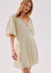 Flared-skirt Dress - White Yellow Floral
