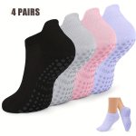 4 Pairs Non Slip Pilates Socks With Grips For Women Yoga Socks For Pure Barre Hospital Barefoot Workout Athletic Socks