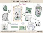 Cot Duvet Bedding Sage Green Panda On Moon Set