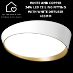 White And Copper 24W LED Ceiling Fitting With White Diffuser - 400MM