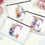 1PC Floral Alphabet Cosmetic Bag - Perfect For Travel Weddings And Bachelorette Parties - Ideal Gift For Bridesmaids And Maid Of