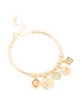 Goldair Gold Green Diamante Heart & Disc Charm Bangle