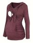 Women's Maternity Hoodies Solid Nursing Breast Feeding Hooded Sweatshirt For Fall Winter Pregnant Women's Clothing