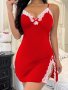 Contrast Lace Split Side Slip Dress V Neck Cami Backless Color Block Sleepdress Women's Sleepwear & Dresses