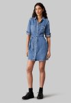 Calvin Klein Belted Shirt Dress - Light Blue
