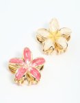Goldair Gold Pink & Cream Enamel Frangipani Claw Clips 2-PACK