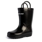 Oaki Toddler Rain Boots Lightweight Waterproof Rubber Boots For Kids With Easy-on Handles Durable Kids Outdoor Footwear Jet Blac