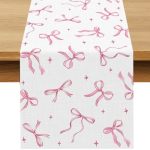 Buxiuer Pink Bow Party Table Runner Valentine's Day Coquette Girls Birthday Party Decoration Tea Wedding Baby Shower Dining Room