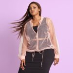 Plus Size Joy & Ash Sheer Mesh Dobby Bomber - Pink