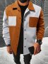 Men's Contrast Color Long Sleeve And Button Down Jacket With Breasted Pockets Trendy And Chic Jacket For Winter Outdoors Wear