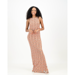 Plisse Open Back Dress - Orange & Cream Rv Print - L