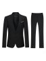 2PCS Men's Solid Color Suit Set Slim Fit Business Style 2-BUTTON Lapel Blazer With Decorative Handkerchief Pocket And Suit Trousers Formal Dress