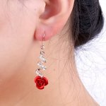 Exquisite Rose Spiral Dangle Earrings With Shiny Rhinestone Inlaid Elegant Style Alloy Jewelry Delicate Female Gift