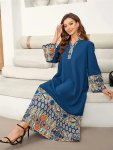 Paisley Print V-neck Kaftan Dress Elegant Long Sleeve Loose Fit Ankle Length Dress Women's Clothing