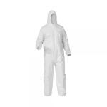 Disposable Overall Zip+hood Non Woven White 50GSM Water Repellent - White Large