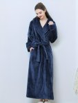 Solid Plush Textured Night Robe Casual Thickened Long Sleeve Lapel Collar Sleep Robe With Belt Women's Sleepwear