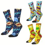 1 Pair Of Unisex Harajuku Vintage Style Novelty Cartoon Pattern Crew Socks Comfy & Breathable Trendy 3D Digital Printed Men Wome