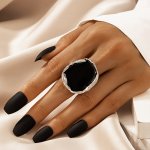 Chic Ring Irregular Black Plate Design Silvery Or Golden Make Your Call Match Daily Outfits Party Accessory Special Decor For Fe