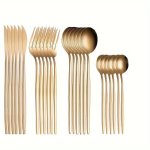 Elegant 4 24PCS Golden Stainless Steel Cutlery Set - Includes Knives Forks & Spoons - Mirror Polished For Home And Restaurant Us