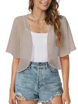 Znvgirl Women Shrug Chiffon Cardigans Open Front Short Sleeve Bolero For Evening Dressy Khaki M