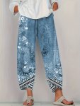 Plus Size Floral Print Baggy Pants Casual Elastic Waist Pants For Spring & Summer Women's Plus Size Clothing