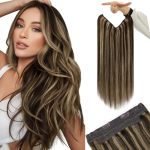 Youngsee 125G Wire Hair Extensions Highlight Invisible Wire Hair Extensions Real Human Hair Dark Brown Highlight Blonde Human Ha