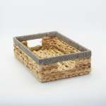 Water Hyacinth Woven Tray Basket - Grey Border - Medium 35 X 23 X 10CM