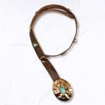 Turquoise Stone Oval Buckle Belt - Chocolate T1