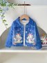 Girls Cute Pony Graphic Imitation Denim Effect Casual Jacket For Spring Fall Not Jeans