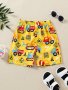 Boys Cartoon Excavator Print Car Fashion Swimming Pants Elastic Waist Beach Shorts Boy's Casual Clothing Summer Vacation