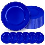 24 Pcs Royal Blue Charger Plates With Beaded 13 Inch Plastic Charger Plates For Dinner Plate Royal Blue Chargers For Table Setti