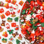 30PCS Christmas Resin Charms Decorative Flatback Beads For Diy Crafts Santa Claus Tree Snowflake Stocking Embellishments Assorte