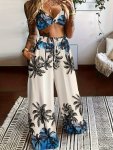Boho Butterfly Print Two-piece Set Crop Cami Top & Wide Leg Pants Outfits Women's Clothing