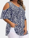 Plus Size Allover Print T-Shirt Casual Cold Shoulder Crew Neck Short Sleeve T-Shirt Women's Plus Sizeclothing
