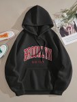Letter Print Kangaroo Pocket Hoodie Casual Long Sleeve Drawstring Hooded Sweatshirt For Winter & Fall Women's Clothing