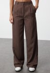 High Waist Wide Leg Striped Woven Trousers - Mink