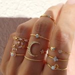 10PC Shiny Rhinestone Finger Ring Set Adjustable Alloy Finger Jewelry Decoration Elegant Party Jewelry Gift Gifts For Eid