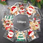 100PCS Christmas Cartoon Self-adhesive Treat Bags - Plastic Candy Cookie Bags With Santa Reindeer And Snowman Designs For Holida