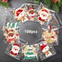 100pcs Christmas Cartoon Self-Adhesive Treat Bags - Plastic Candy Cookie Bags With Santa Reindeer And Snowman Designs For Holiday Baking Packaging