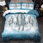 3PCS White & Blue Horse Duvet Cover Set HDS8