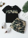 2PCS Baby Boys Casual Camouflage Round Neck Cotton T-Shirt & Shorts Baby Summer Clothes