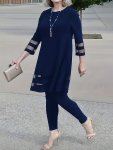 Plus Size Contrast Mesh Two-piece Set Crew Neck 3 4 Sleeve Top & Pants Outfits Women's Plus Sizeclothing