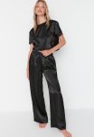 LaCie Lace Detailed Satin Woven Pajamas Set - Black