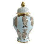 Ginger Jar - Light Blue With Golden Fishes