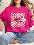 Ladies' Round Neck Sweatshirt With Heart Print Long Sleeves Sporty Sweatshirt For Sports
