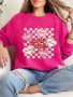 Ladies' Round Neck Sweatshirt With Heart Print Long Sleeves Sporty Sweatshirt For Sports
